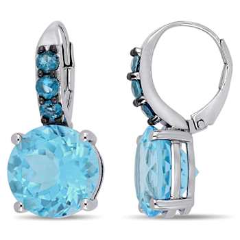 15.25ctw Sky Blue and London Blue Topaz Drop Earrings in Sterling Silver