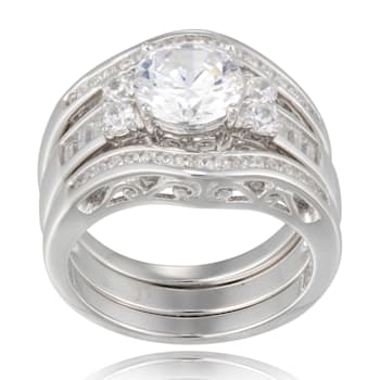 White Cubic Zirconia Rhodium Over Sterling Silver 3 Pieces Bridal Set
Rings 4.28ctw