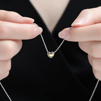 Heart Pendant Necklace In Two-Tone Rhodium Over Brass