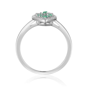 Emerald and Moissanite Sterling Silver Heart Shape Cluster Ring