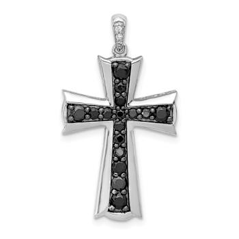 Rhodium Over 14K White Gold 5/8ct. Black Diamond Cross Pendant