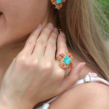 Barse Jewelry Composite Turquoise With Opal & Coral Gold Tone Santa
Fe Cross Ring