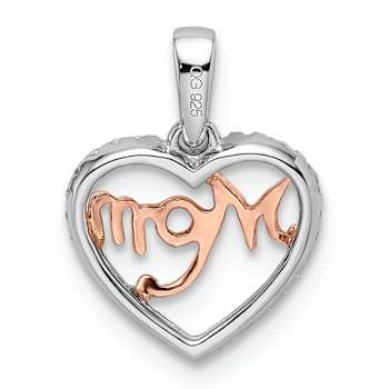14k White Gold and 14k Rose Gold Diamond Mom Heart Pendant