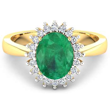 1.19ctw Green Emerald and Diamond 14K Yellow Gold Halo Ring