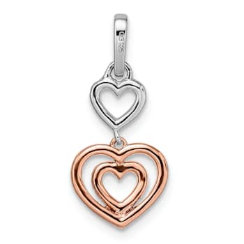 14k White Gold and 14k Rose Gold Diamond Hearts Dangle Pendant