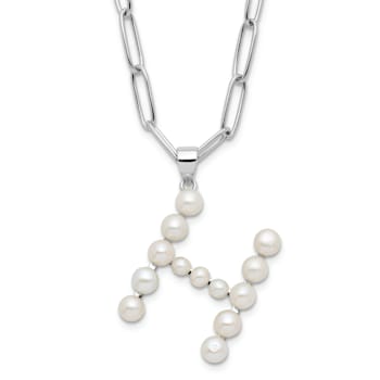 Rhodium Over Sterling Silver 3-5.5mm Freshwater Cultured Pearl LETTER H
18-inch Necklace