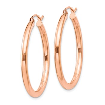 14k Rose Gold 1 3/16" Polished Tube Hoop Earrings
