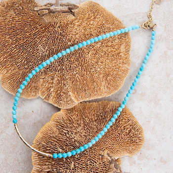 Barse Turquoise Beaded Necklace With Metal Bar In 18K Gold Over Brass