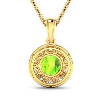 1.85ctw 14K Yellow Gold Round Peridot and White Diamond Pendant with 18
inch Cable Chain