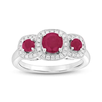 Ruby and Diamond 14k White Gold 3-Stone Design Ring 1.05ctw