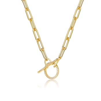 Pave CZ Chain Necklace In 14K Gold Over Sterling Silver 19 Inch