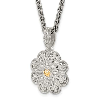 Sterling Silver Antiqued with 14K Accent Diamond Vintage Necklace