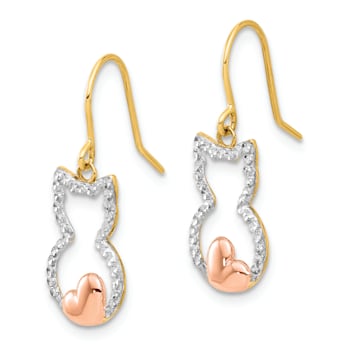 14k Yellow Gold and Rhodium Over 14k Yellow Gold Diamond-Cut Cat Outline
Dangle Earrings