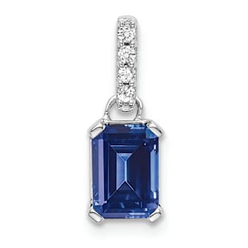 Rhodium Over 10k White Gold 1 ctw Lab Created Sapphire and Accent
Diamond Pendant