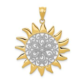 14K Two-tone Gold  Sun Filigree Pendant