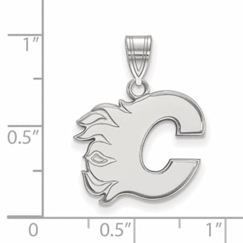 Rhodium Over Sterling Silver NHL LogoArt Calgary Flames Medium Pendant