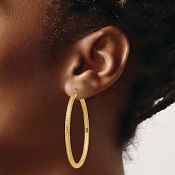 14k Yellow Gold Diamond-Cut 1 15/16" Round Hoop Earrings