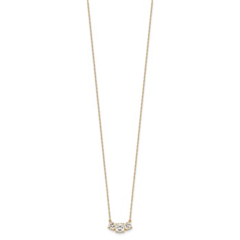 10k Yellow Gold Polished Cable Chain 3-Stone Cubic Zirconia 18.5 Inch Necklace