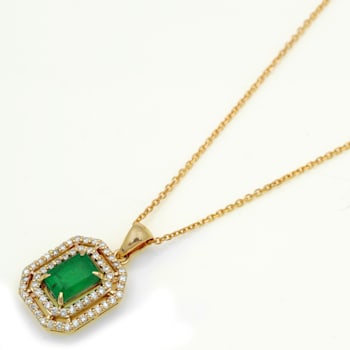 1.79 Ctw Emerald with 0.40 Ctw Diamond Pendant with Chain in 14K YG