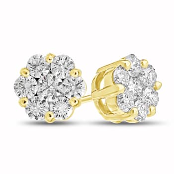 1.50ctw Diamond Cluster Earrings in 14k Yellow Gold