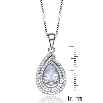 Pear Shape CZ Outline Pendant Necklace In Sterling Silver