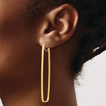 14k Yellow Gold 2 9/16" Polished Rectangle Hoop Earrings