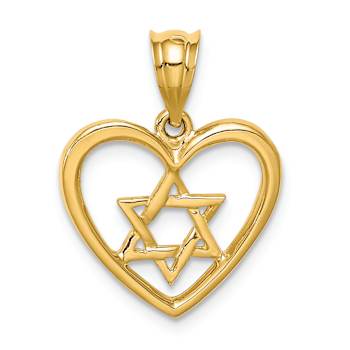 14k Yellow Gold Polished Star of David in Heart Pendant