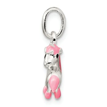 Sterling Silver Polished Pink and Black Enameled Pony Children's Pendant