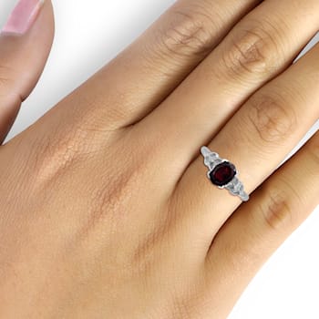 Red Garnet And White Diamond Sterling Silver Ring 1.63ctw