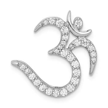Rhodium Over 14k White Gold Diamond Om Symbol Chain Slide Pendant
