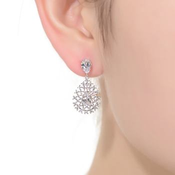 Pear Shape CZ Lace Cluster Drop Earrings In Sterling Silver