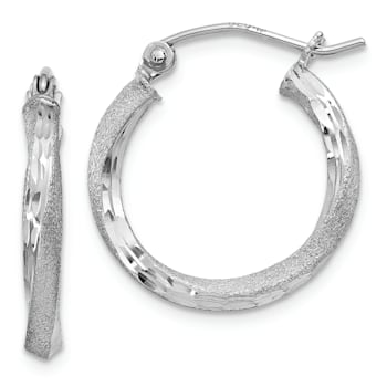 Rhodium Over Sterling Silver Satin Diamond-cut 2.5x18mm Twisted Hoop Earrings