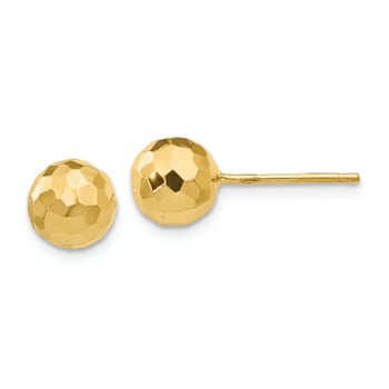 14k Yellow Gold Polished and Diamond-Cut 7mm Ball Stud Earrings
