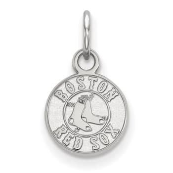 Rhodium Over Sterling Silver MLB Boston Red Sox LogoArt Circle Pendant