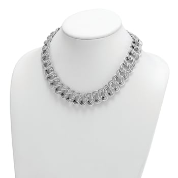 Rhodium Over Sterling Silver Polished 20mm Triple Circle Link Necklace