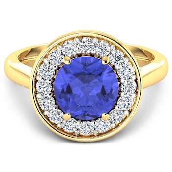 2.5ctw Violet Tanzanite and Diamond 14K Yellow Gold Halo Ring