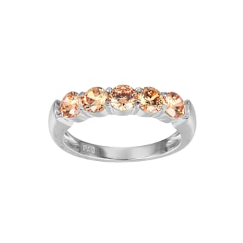 Champagne Cubic Zirconia Platinum Over Sterling Silver Ring 2.02ctw