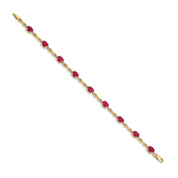 14k Yellow Gold and Rhodium Over 14k Yellow Gold Diamond and Ruby Bracelet