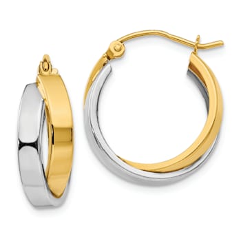14k Yellow Gold and 14k White Gold 9/16" Polished Double Hoop Earrings