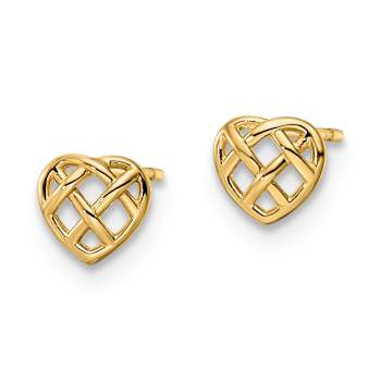 14k Yellow Gold Heart Stud Earrings