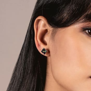 Multi-color Cubic Zirconia 14k White Gold Studs With Velvet Gift Box 4.00ctw