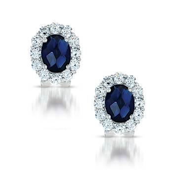 Sapphire Color CZ Halo Stud Earrings In Sterling Silver 7.4ctw