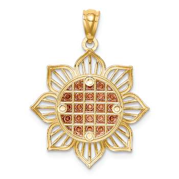 14k Two-tone Gold Diamond-Cut and Textured Sunflower Pendant