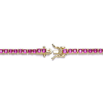 Ruby Color CZ Tennis Bracelet In 14K Gold Over Brass