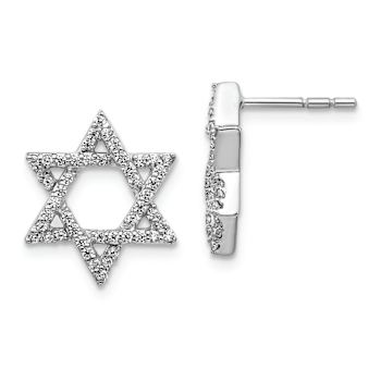 Rhodium Over 14k White Gold Diamond Star of David Stud Earrings