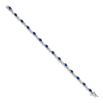 Rhodium Over 10k White Gold Diamond and Sapphire Bracelet