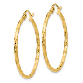 14k Yellow Gold Twisted Polished 1 1/4" Hoop Earrings