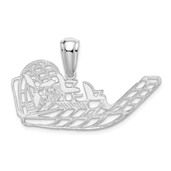 Rhodium Over Sterling Silver Polished Cut-out Flat Airboat Pendant