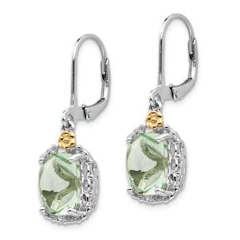 Sterling Silver Rhodium-plated with 14K Accent Prasiolite Earrings