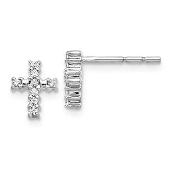 Rhodium Over 14K White Gold Polished 0.096 cttw. Diamond Cross Stud Earrings